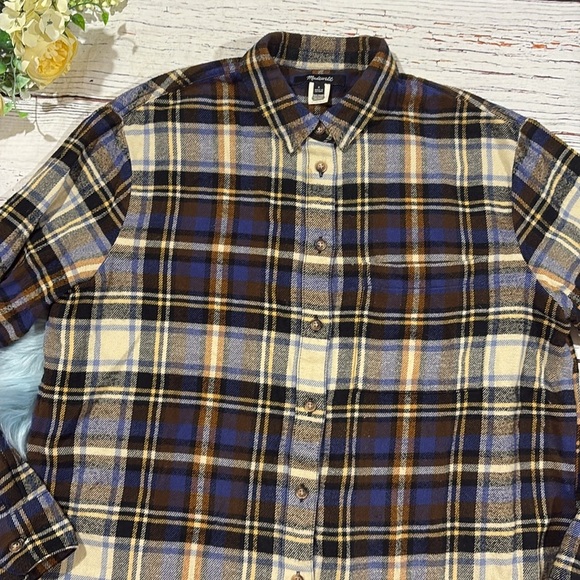 Madewell Flannel Oversized Ex-Boyfriend Shirt in Fuller Plaid Blue Tartan - Picture 9 of 10